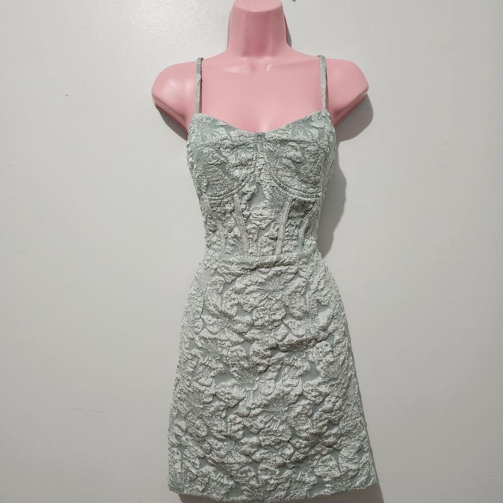 Shein - Dress - Size L - Embossed Rose Floral Print Bodycon Sweetheart - Blue
